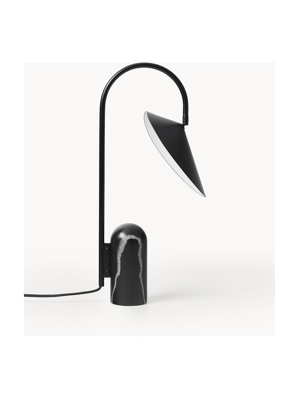 Große Tischlampe Arum mit Marmorfuß, verstellbar, Lampenschirm: Aluminium, pulverbeschich, Gestell: Eisen, pulverbeschichtet, Fuß: Marmor, Schwarz, marmoriert, B 34 x H 50 cm