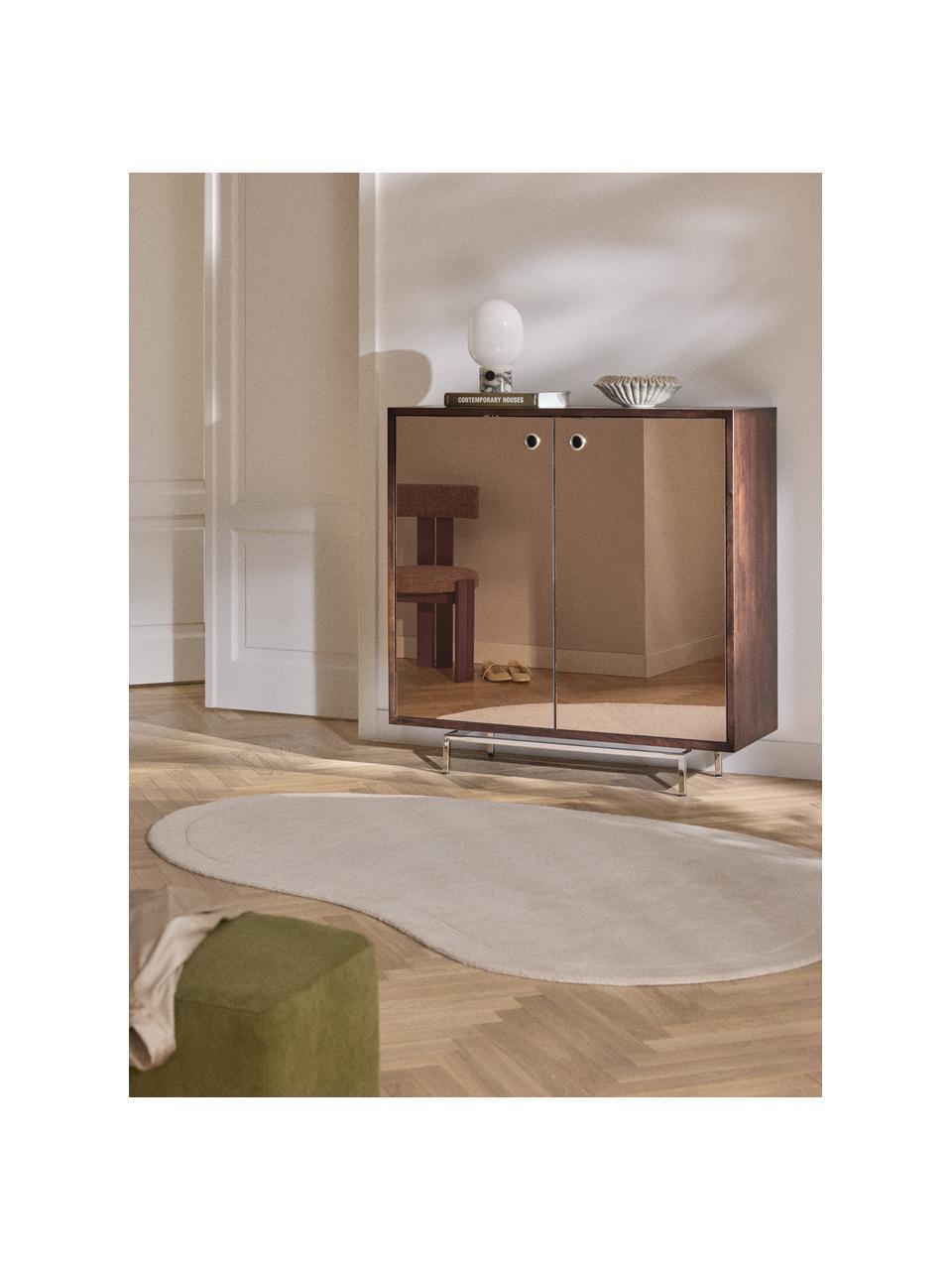 Dressoir Scarlett met spiegelglazen deuren, Frame: massief mangohout, Mangohoutkleurig, messingkleurig, B 120 x H 120 cm