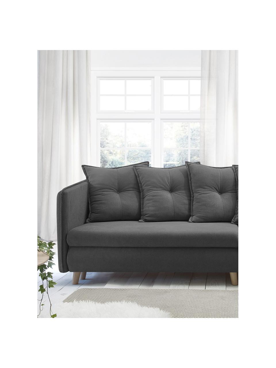 Sofa rozkładana z aksamitu Opti (4-osobowa), Tapicerka: 100% aksamit poliestrowy, Nogi: metal lakierowany, Ciemny szary, S 264 x G 103 cm