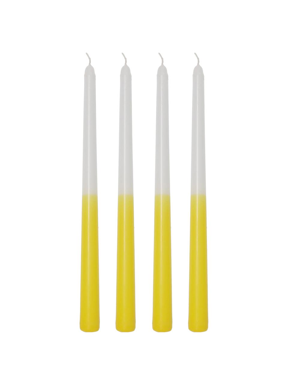 Stabkerzen Dubli in Gelb/Weiss, 4 Stück, Wachs, Gelb, Weiss, Ø 2 x H 31 cm