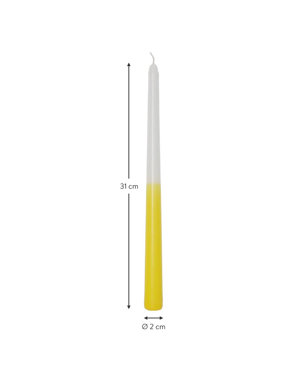 Stabkerzen Dubli in Gelb/Weiss, 4 Stück, Wachs, Gelb, Weiss, Ø 2 x H 31 cm