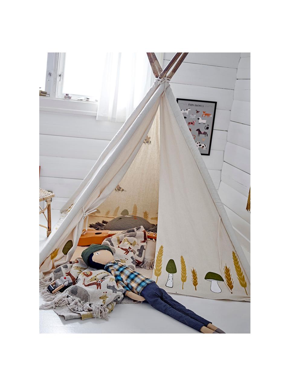 Kindertipi Millo van katoen, Frame: bamboe, Lichtbeige, B 110 x H 127 cm