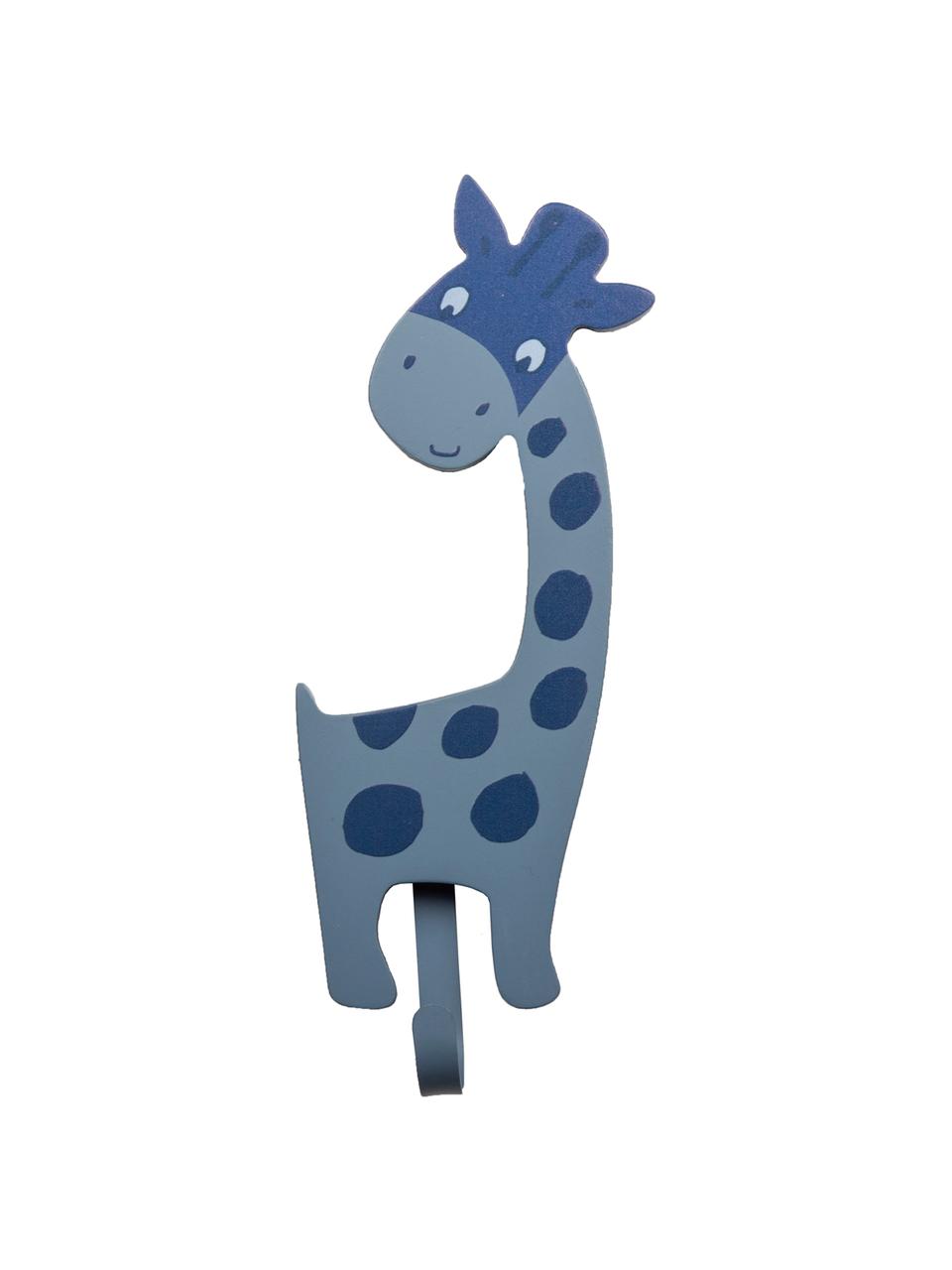 Wandhaken Giraffa, Mitteldichte Holzfaserplatte (MDF), Metall, Blau, B 9 x H 23 cm