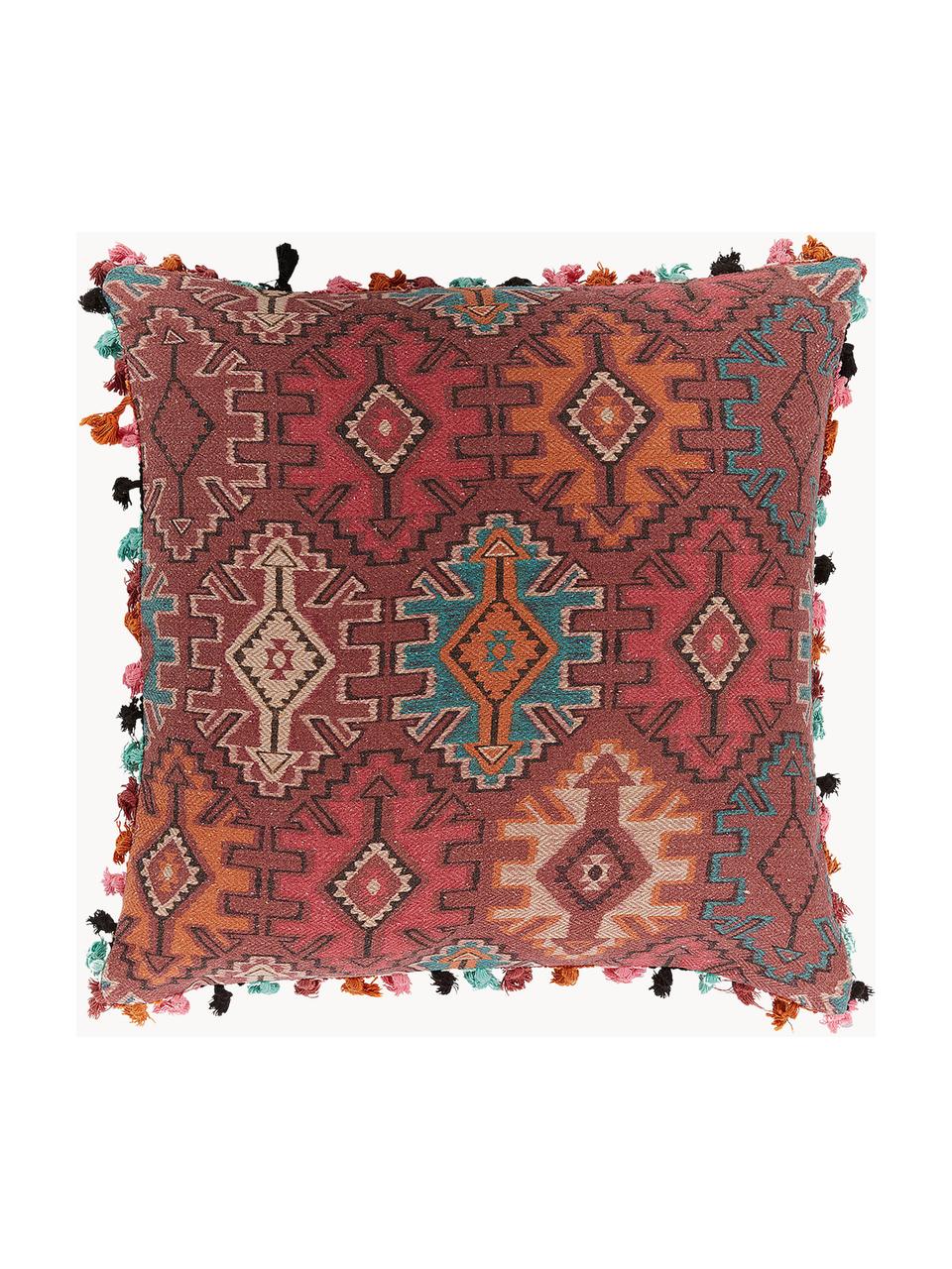 Housse de coussin réversible World, Coton, Tons rouges, multicolore, larg. 45 x long. 45 cm