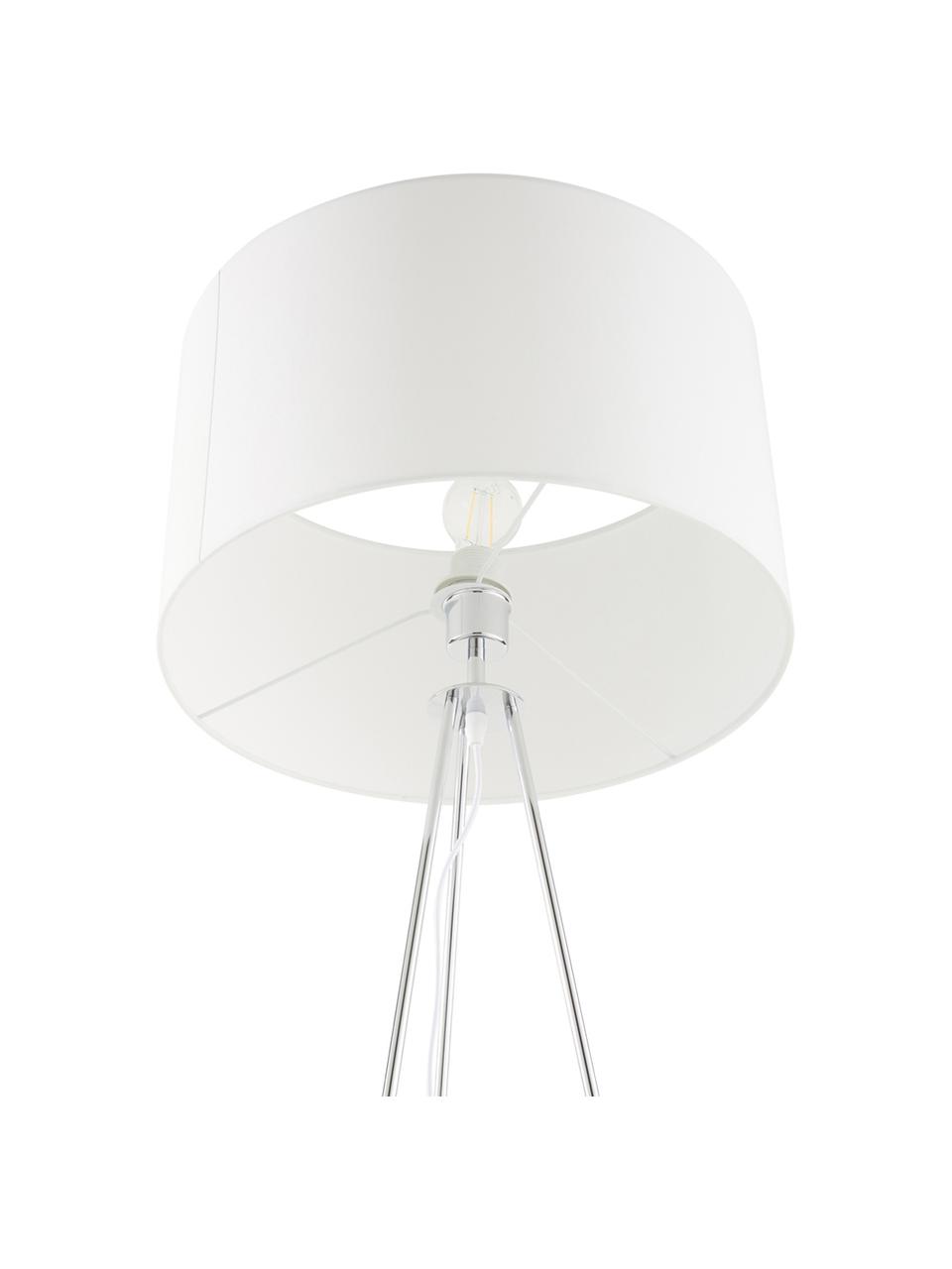 Vloerlamp Jessica in wit-zilverkleur, Lampenkap: textiel, Lampvoet: verchroomd metaal, Wit, chroomkleurig, Ø 45 x H 155 cm