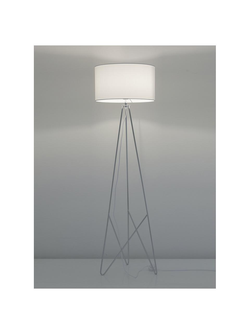 Stehlampe Jessica in Weiß-Silber, Lampenschirm: Textil, Lampenfuß: Metall, verchromt, Weiß, Chrom, Ø 45 x H 155 cm