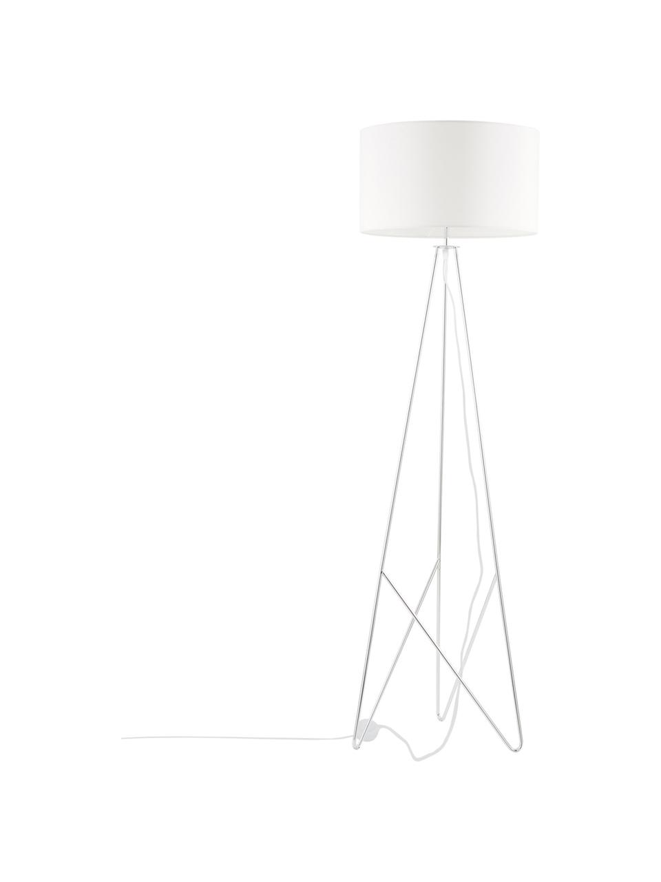 Vloerlamp Jessica in wit-zilverkleur, Lampenkap: textiel, Lampvoet: verchroomd metaal, Wit, chroomkleurig, Ø 45 x H 155 cm