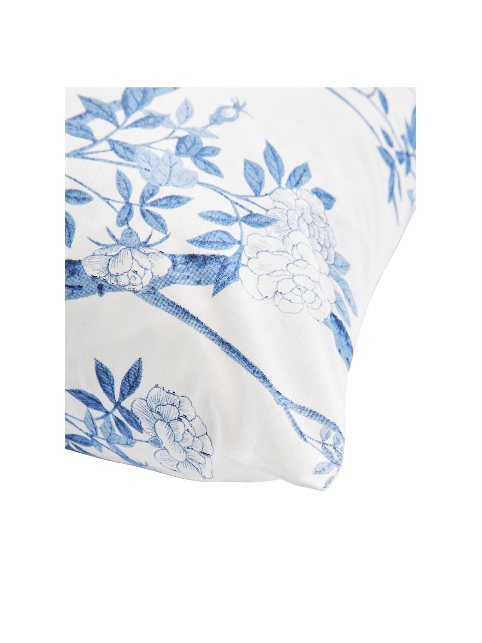 Poszewka na poduszkę z perkalu Annabelle, Biały, niebieski, S 40 x D 80 cm