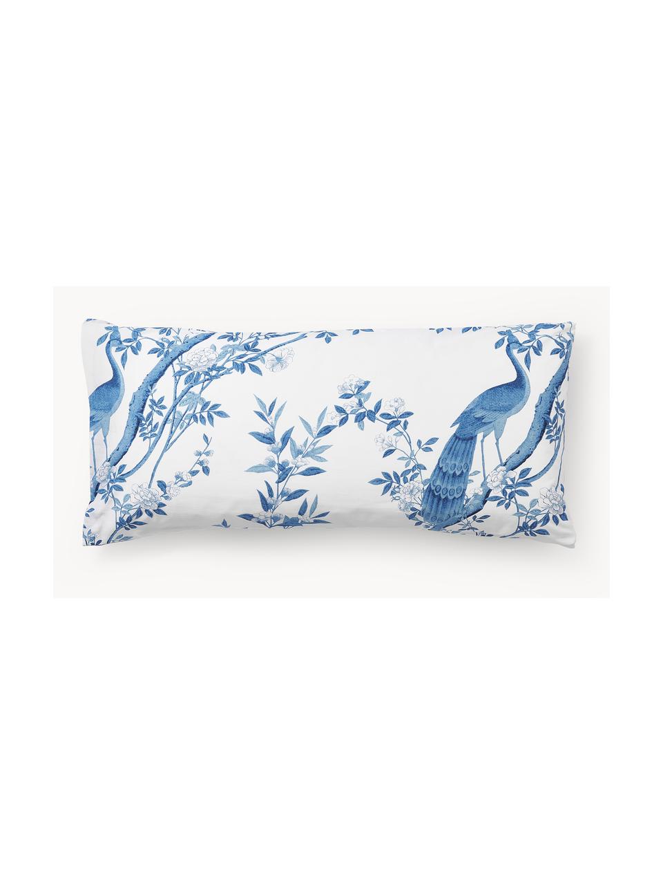Baumwollperkal-Kopfkissenbezug Annabelle mit floraler Zeichnung, Webart: Perkal Fadendichte 200 TC, Weiß, Blau, B 40 x L 80 cm