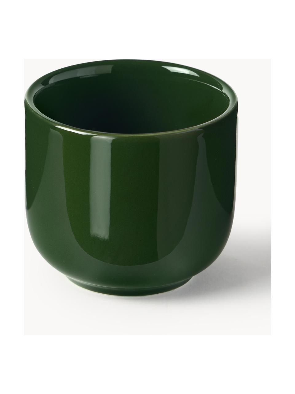 Tasses à expresso en porcelaine avec sous-tasses Nessa, 4 pièces, Porcelaine de haute qualité, émaillé, Vert foncé, haute brillance, Ø 7 x haut. 6 cm, 90 ml