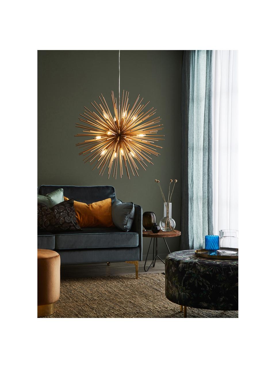 Grote design hanglamp Soleil, Lampenkap: gecoat metaal, Baldakijn: gecoat metaal, Messingkleurig, Ø 72 cm