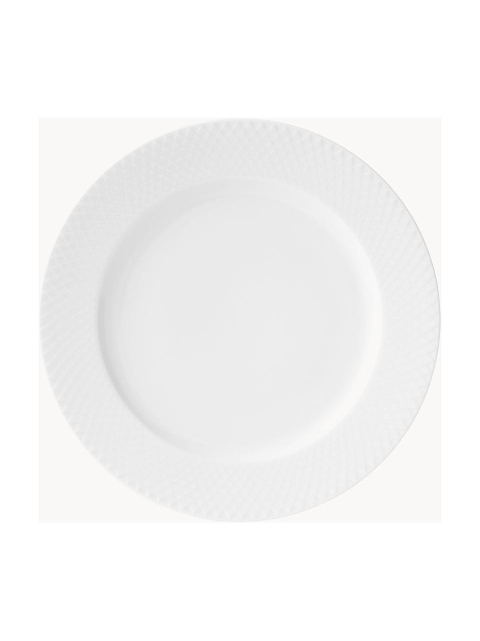 Set 4 piatti piani in porcellana fatti a mano Rhombe, Porcellana, Bianco, Ø 27 cm