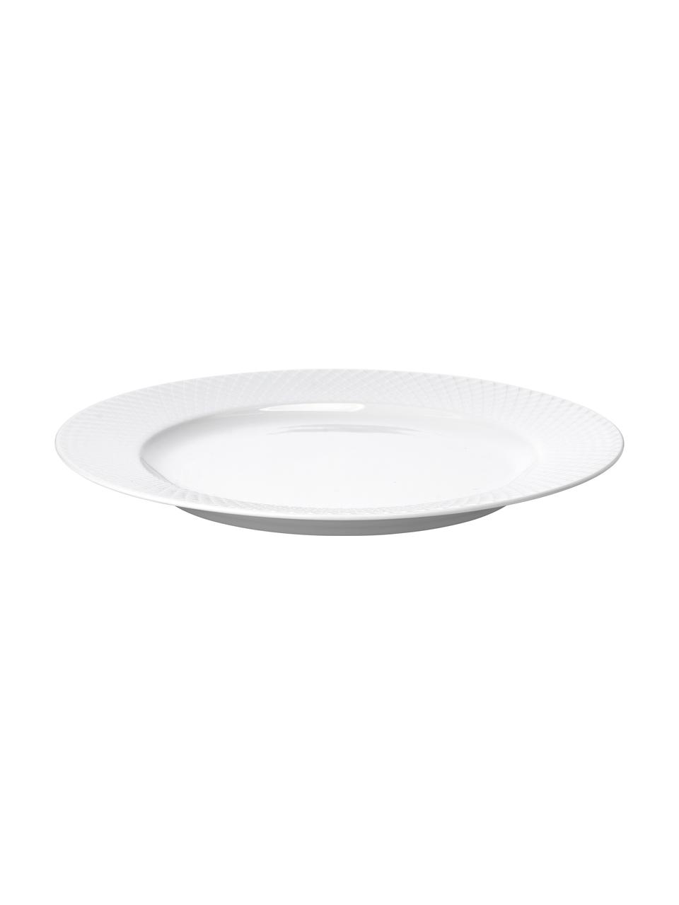 Assiettes plates en porcelaine artisanales Rhombe, 4 pièces, Porcelaine, Blanc, Ø 27 cm