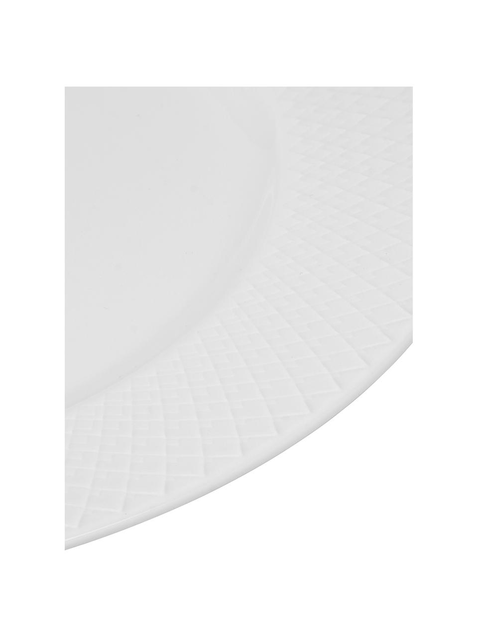 Assiettes plates en porcelaine artisanales Rhombe, 4 pièces, Porcelaine, Blanc, Ø 27 cm