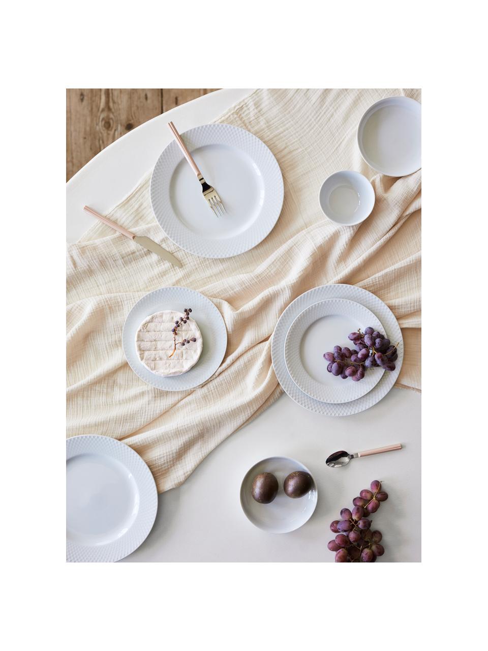 Platos llanos artesanales de porcelana Rhombe, 4 uds., Porcelana, Blanco, Ø 27 cm