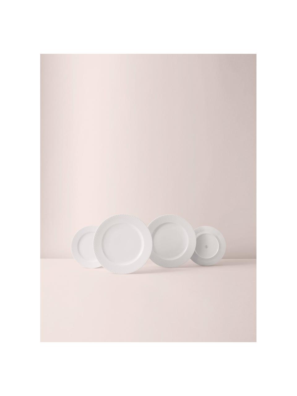 Assiettes plates en porcelaine artisanales Rhombe, 4 pièces, Porcelaine, Blanc, Ø 27 cm