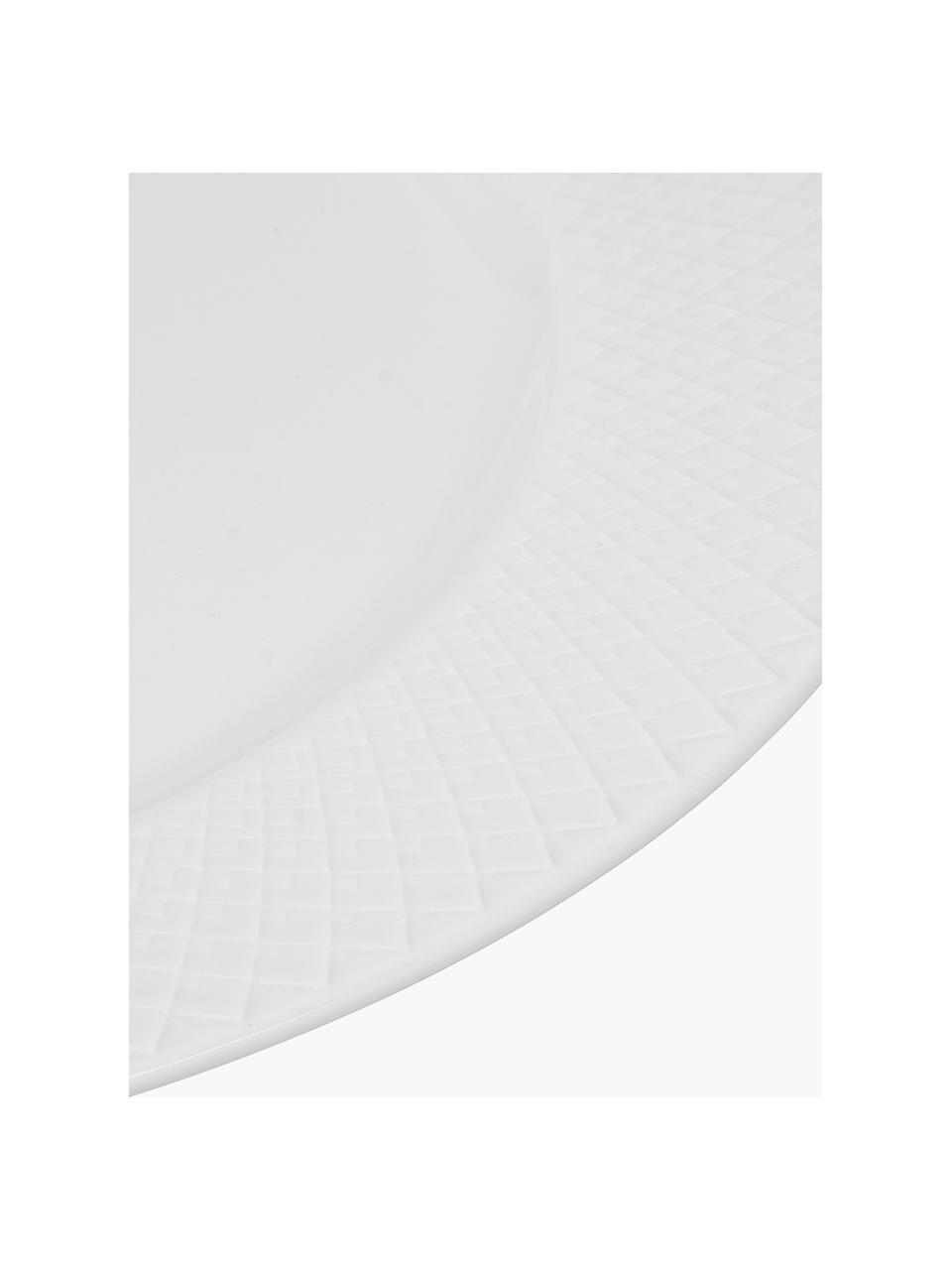 Handgemaakte porseleinen dinerborden Rhombe, 4 stuks, Porselein, Wit, Ø 27 cm