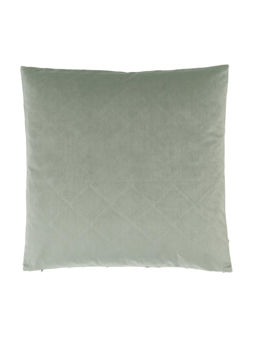 Fluwelen kussenhoes Luka in saliegroen met structuur-ruitpatroon, Fluweel (100% polyester), Saliegroen, B 50 x L 50 cm