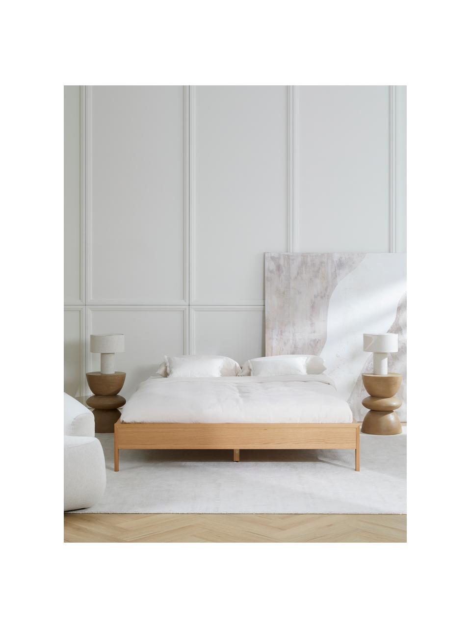 Łóżko z drewna bez zagłówka Tammy, Drewno naturalne z fornirem z drewna dębowego, Drewno dębowe, S 160 x D 200 cm