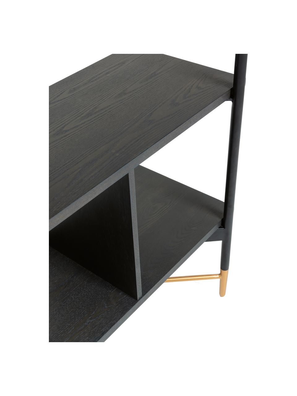 Open wandrek Shelving in zwart, Frame: gelakt metaal, Plank: MDF met essenhoutfineer, , Zwart, 120 x 177 cm