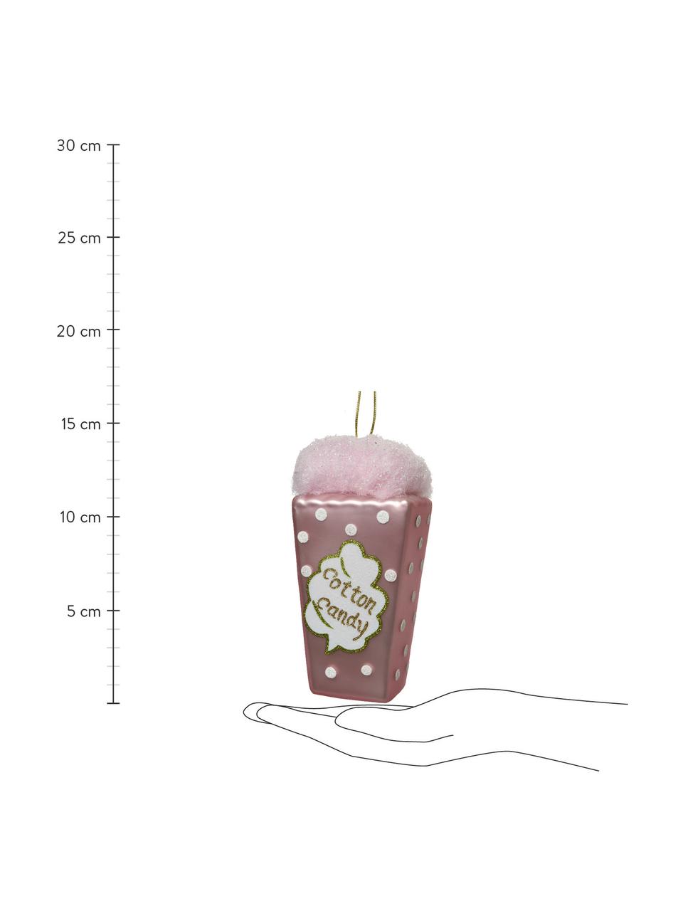 Kerstboomhangers Cotton Candy, set van 2, Glas, Rose, goudkleurig, B 8 x H 14 cm