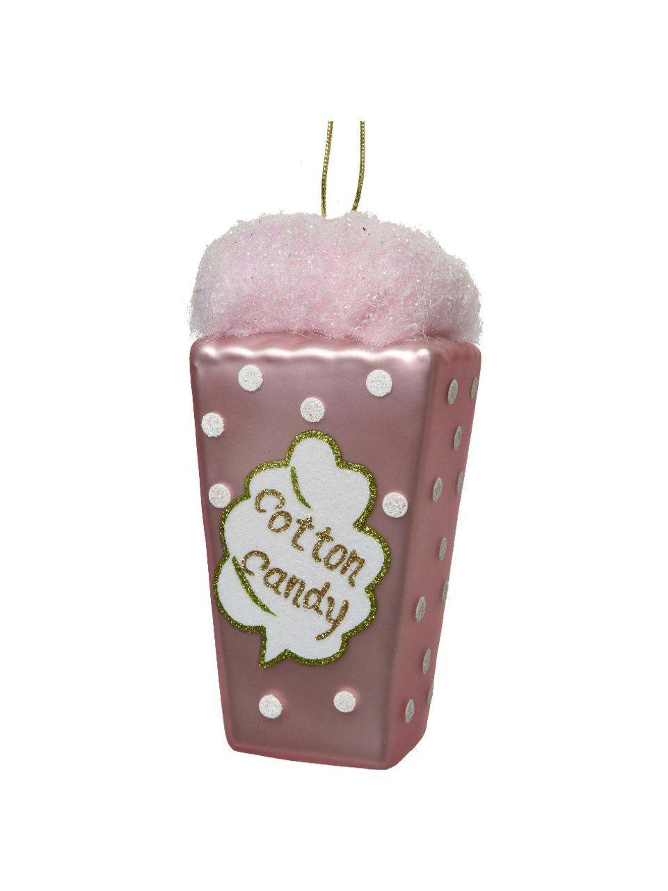 Décoration de sapin de Noël Cotton Candy, 2 élém., Verre, Rose, doré, larg. 8 x haut. 14 cm