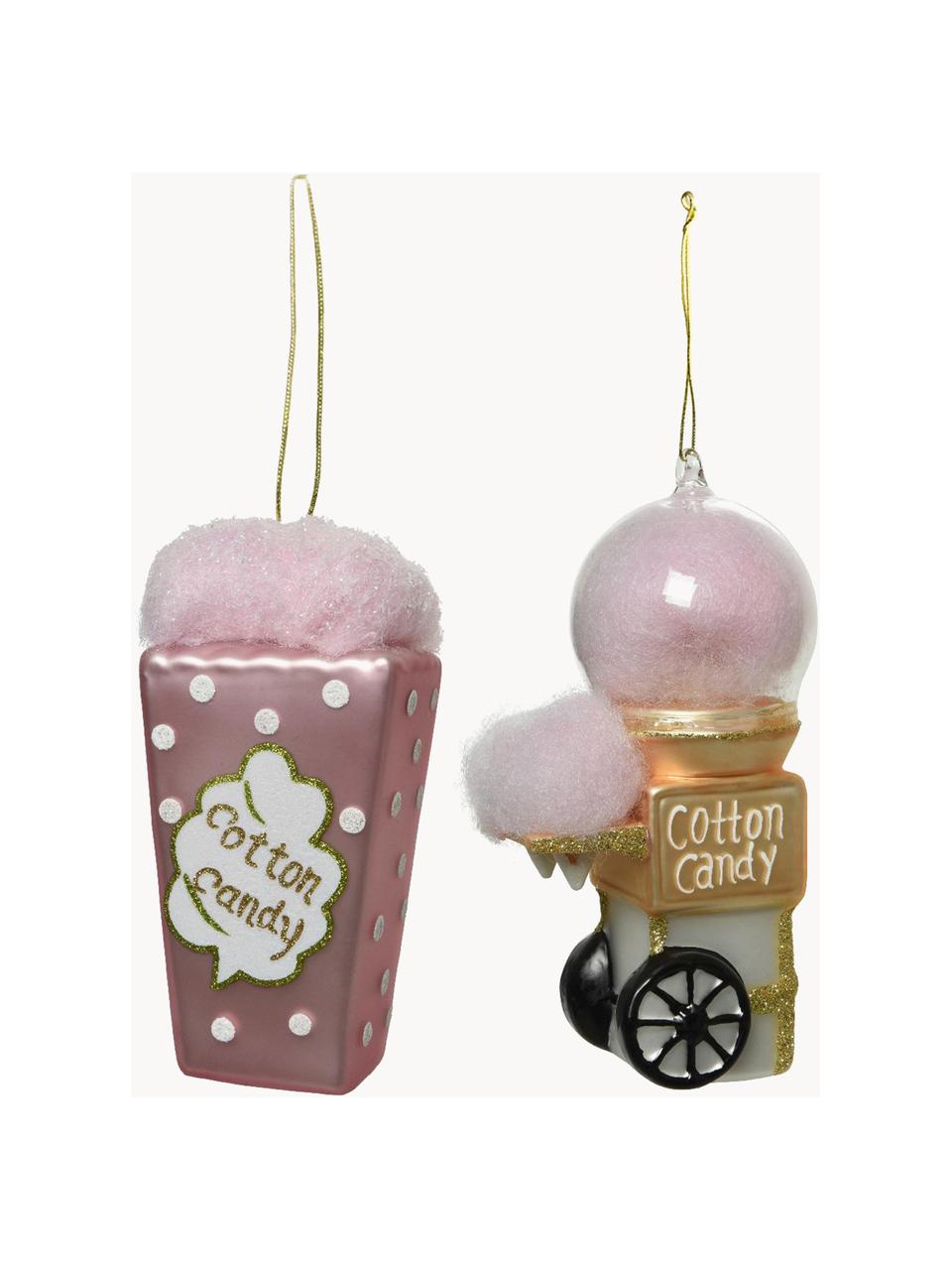 Adornos navideños Cotton Candy, 2 uds., Vidrio, Rosa, dorado, An 8 x Al 14 cm