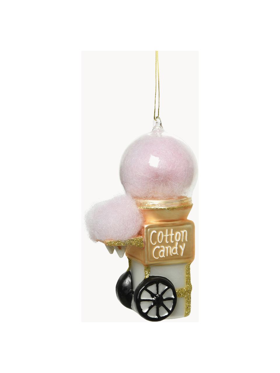 Décoration de sapin de Noël Cotton Candy, 2 élém., Verre, Rose, doré, larg. 8 x haut. 14 cm