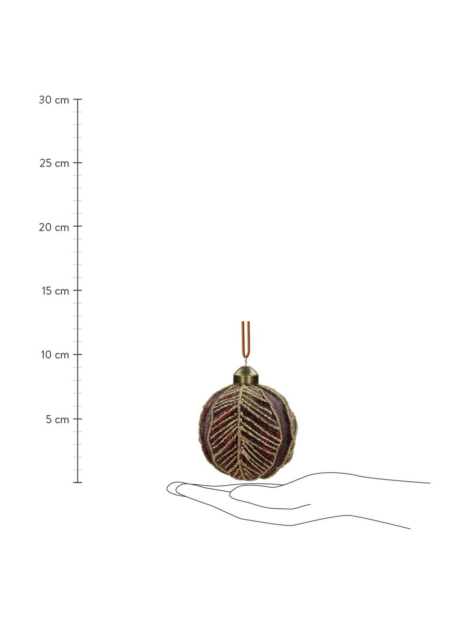 Bruchfeste Weihnachtskugeln Leaf, 2 Stück, Glas, Polyester, Kunststoff, Dunkelrot, Goldfarben, Ø 8 cm