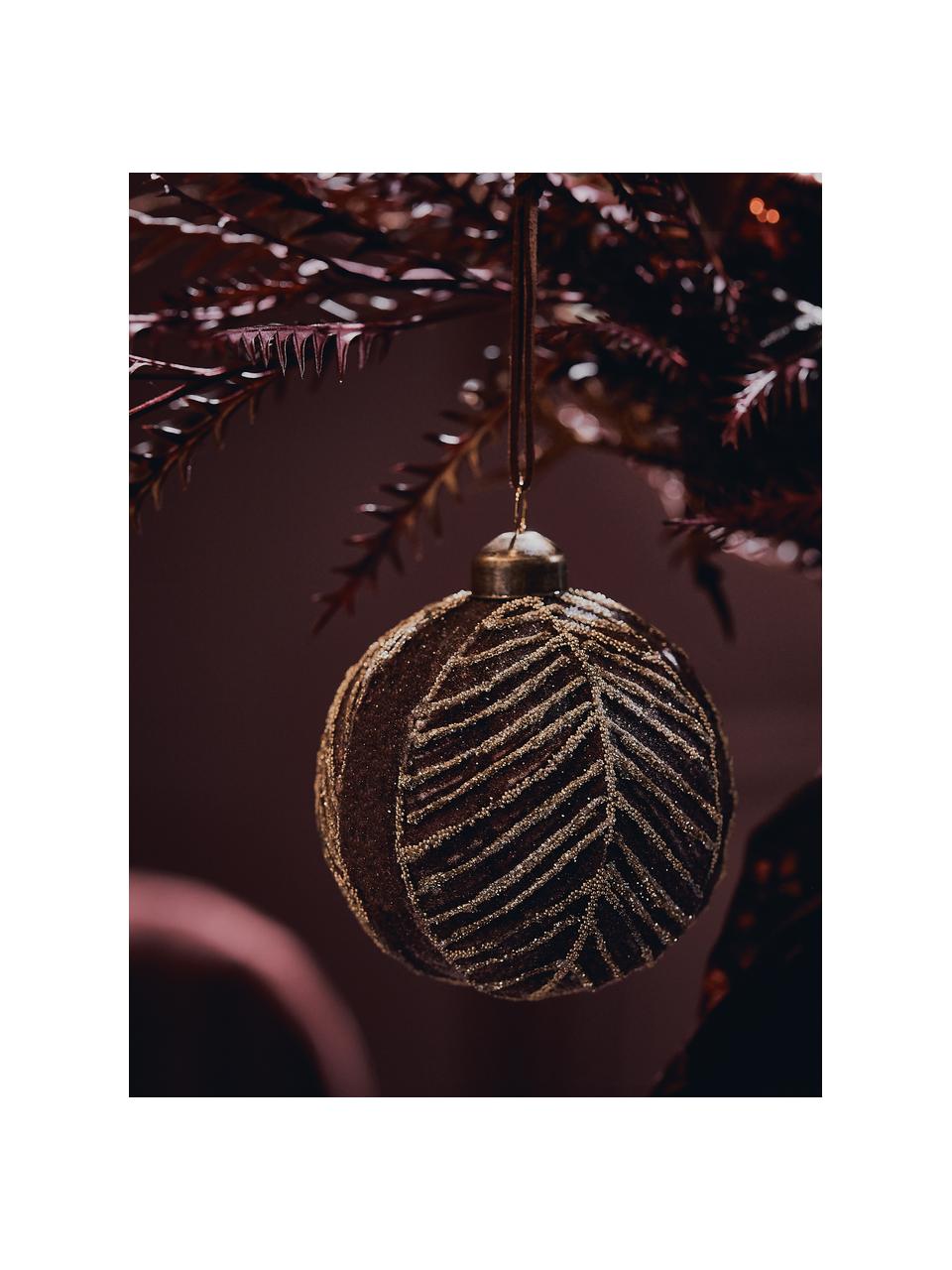 Bruchfeste Weihnachtskugeln Leaf, 2 Stück, Glas, Polyester, Kunststoff, Dunkelrot, Goldfarben, Ø 8 cm