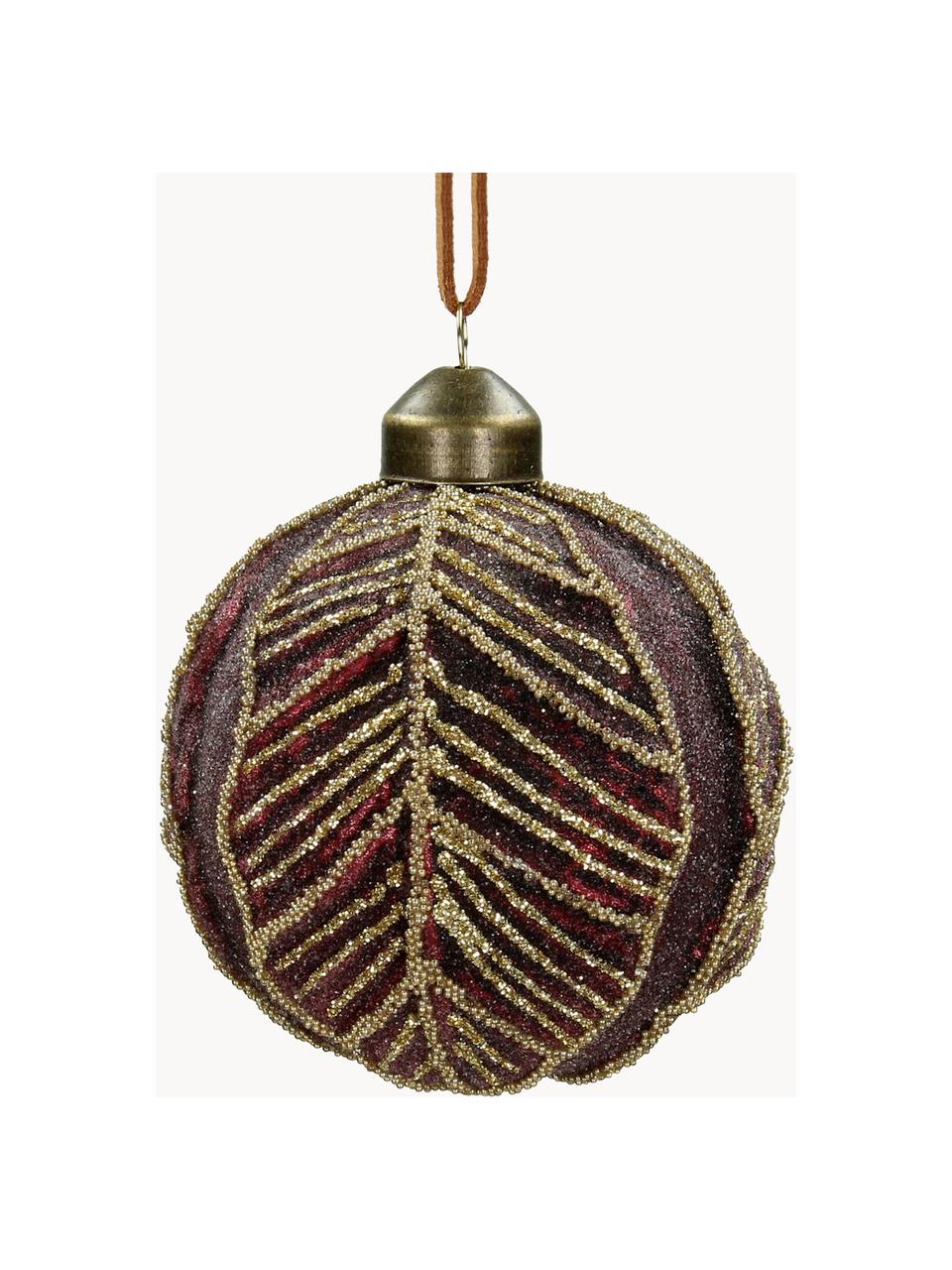 Bolas de Navidad irrompibles Leaf, 2 uds., Vidrio, poliéster, plástico, Rojo oscuro, Ø 8 cm