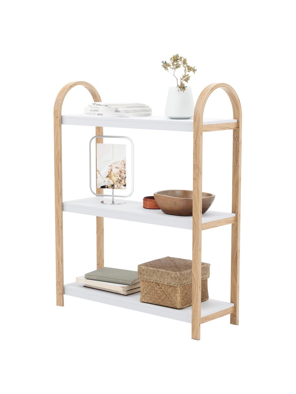 Scaffale in metallo con struttura in legno Bellwood, Struttura: legno, Bianco, legno chiaro, Larg. 72 x Alt. 90 cm
