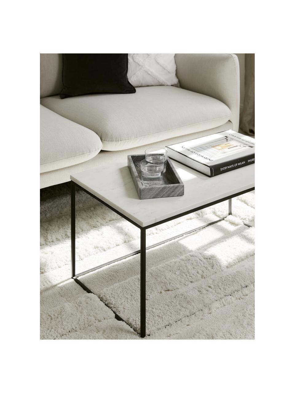 Tappeto soffice a pelo lungo con struttura alta-bassa rialzata Genève, Retro: 55% poliestere, 45% coton, Bianco crema, Larg. 120 x Lung. 180 cm (taglia S)