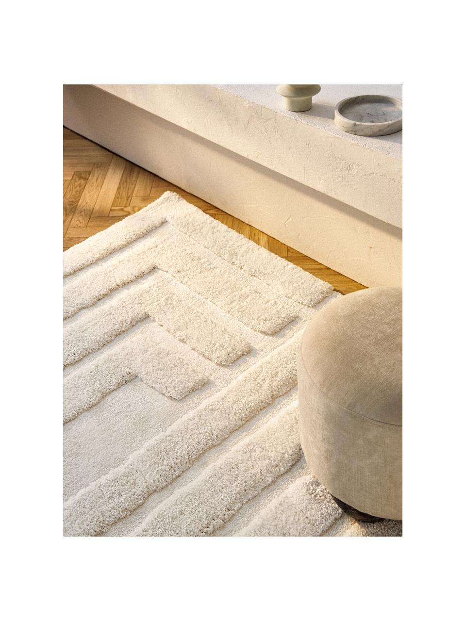 Flauschiger Hochflor-Teppich Genève mit erhabener Hoch-Tief-Struktur, Flor: Mikrofaser (100 % Polyest, Cremeweiß, B 300 x L 400 cm (Größe XL)