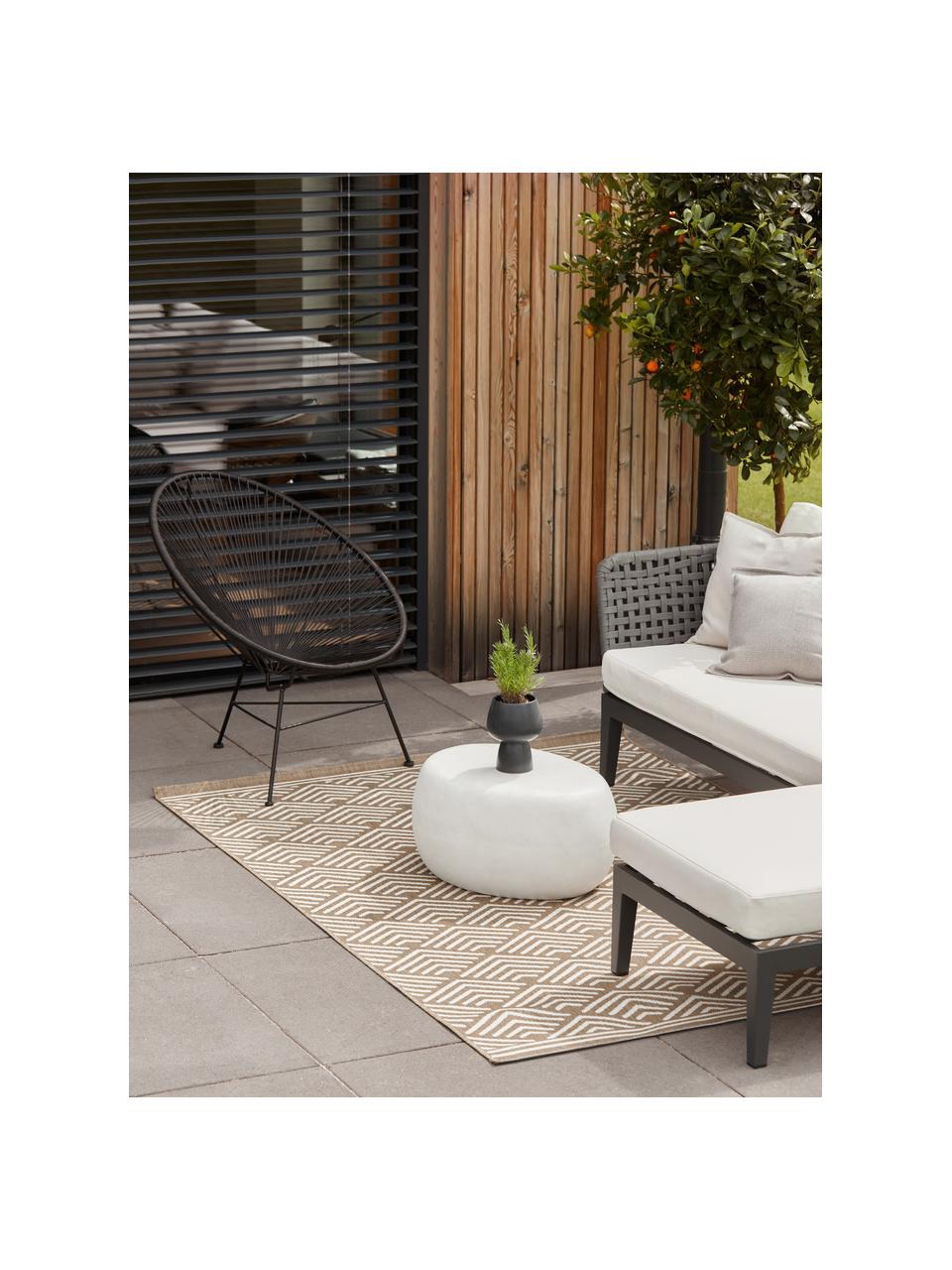 Ogrodowy stolik kawowy Pebble, Włókno gliniane, Biały o wyglądzie betonu, S 65 x W 31 cm