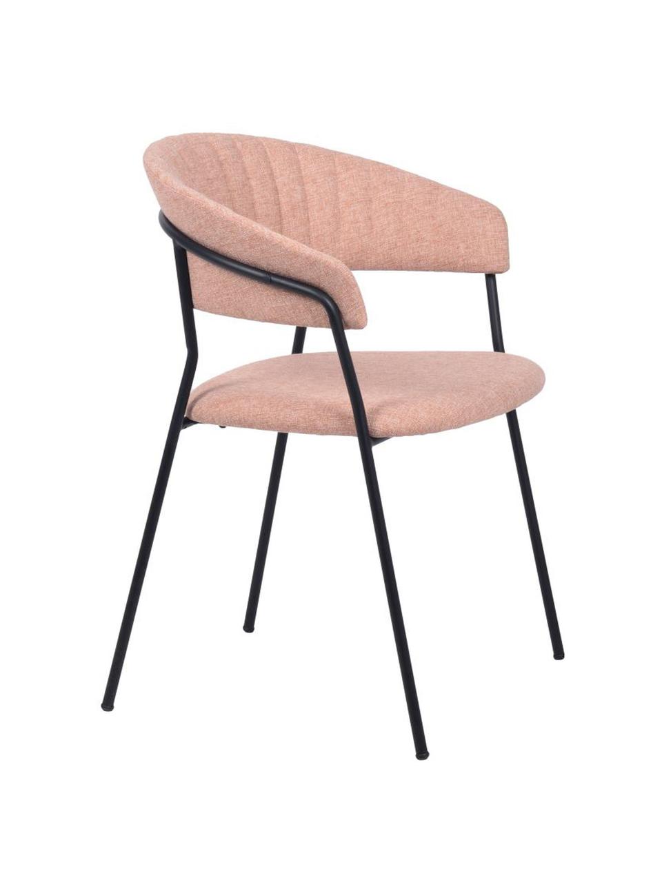 Gestoffeerde stoelen Belle in zalmkleur, 2 stuks, Bekleding: 70% polyester, 30% acryl, Zitvlak: polypropyleen, Poten: gepoedercoat staal, Stof zalmkleurig, B 57 x D 54 cm