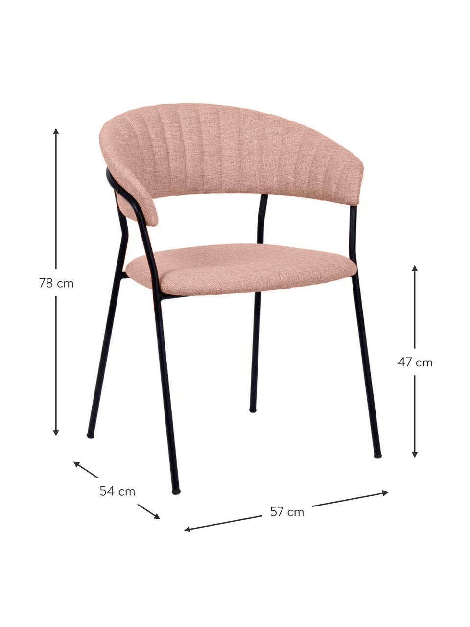 Gestoffeerde stoelen Belle in zalmkleur, 2 stuks, Bekleding: 70% polyester, 30% acryl, Zitvlak: polypropyleen, Poten: gepoedercoat staal, Stof zalmkleurig, B 57 x D 54 cm