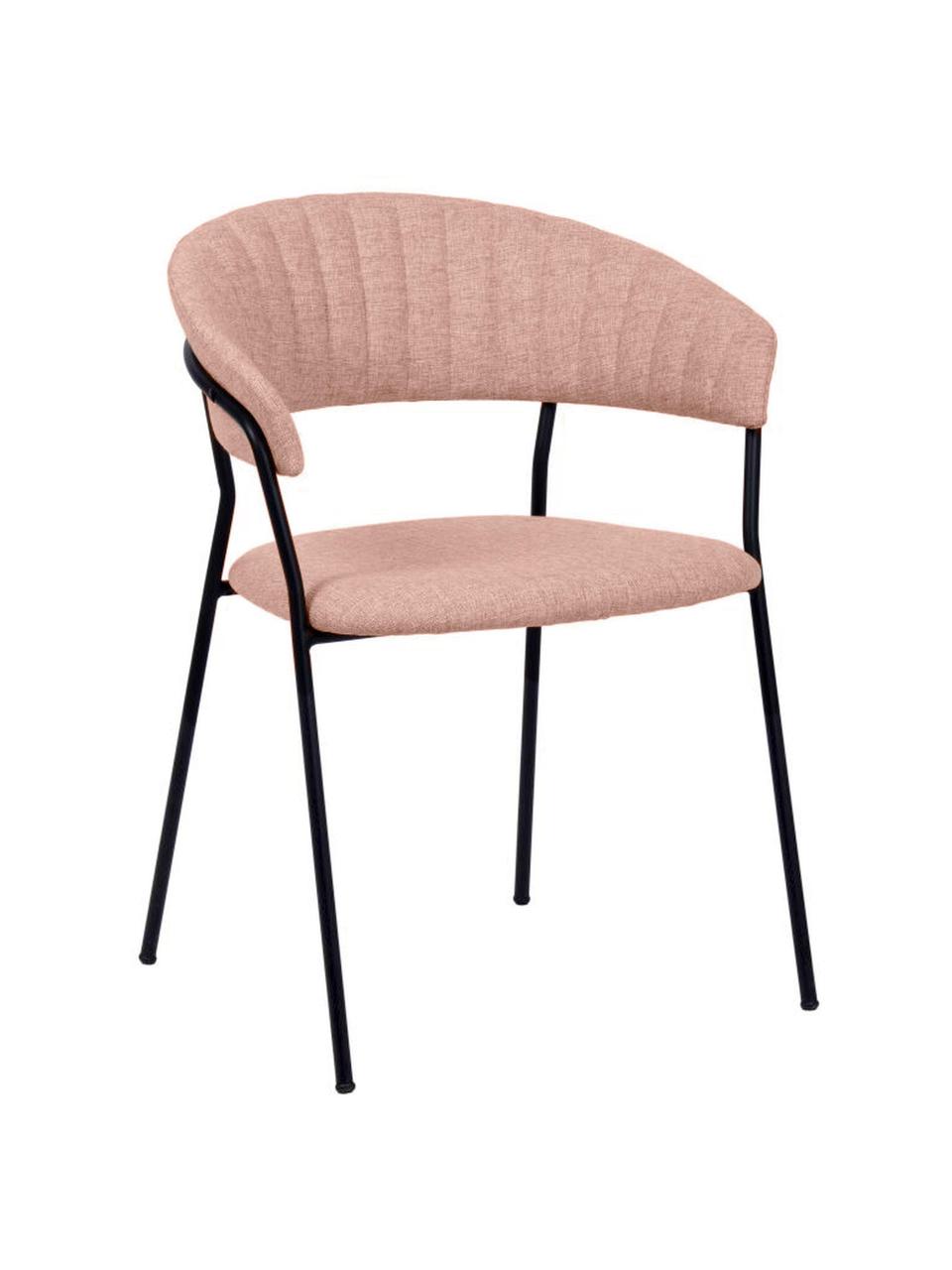 Gestoffeerde stoelen Belle in zalmkleur, 2 stuks, Bekleding: 70% polyester, 30% acryl, Zitvlak: polypropyleen, Poten: gepoedercoat staal, Stof zalmkleurig, B 57 x D 54 cm