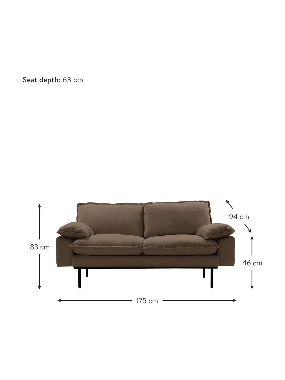 Sofa Magnolia (2-Sitzer) in Braun mit Metall-Füssen, Bezug: 63% Baumwolle, 37% Leinen, Stoff Braun, B 175 x T 94 cm
