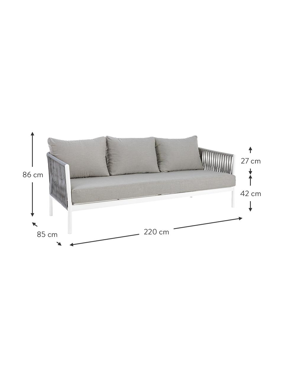 Sofa ogrodowa Florencia (3-osobowa), Stelaż: aluminium, malowane prosz, Szary, biały, S 220 x G 85 cm