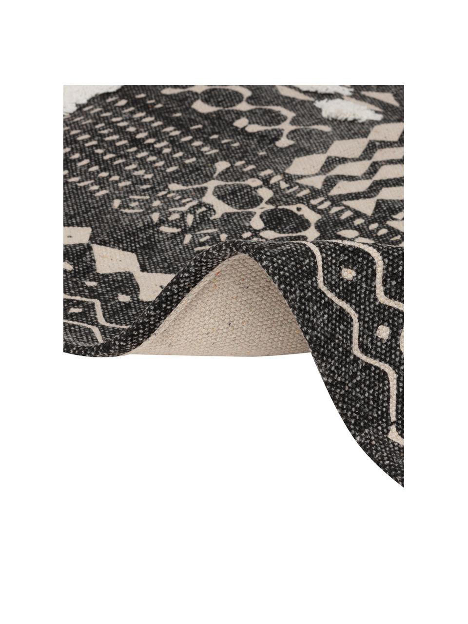 Tappeto boho in cotone con motivo a rilievo nero/bianco Boa, 100% cotone, Nero, bianco, Larg. 60 x Lung. 190 cm