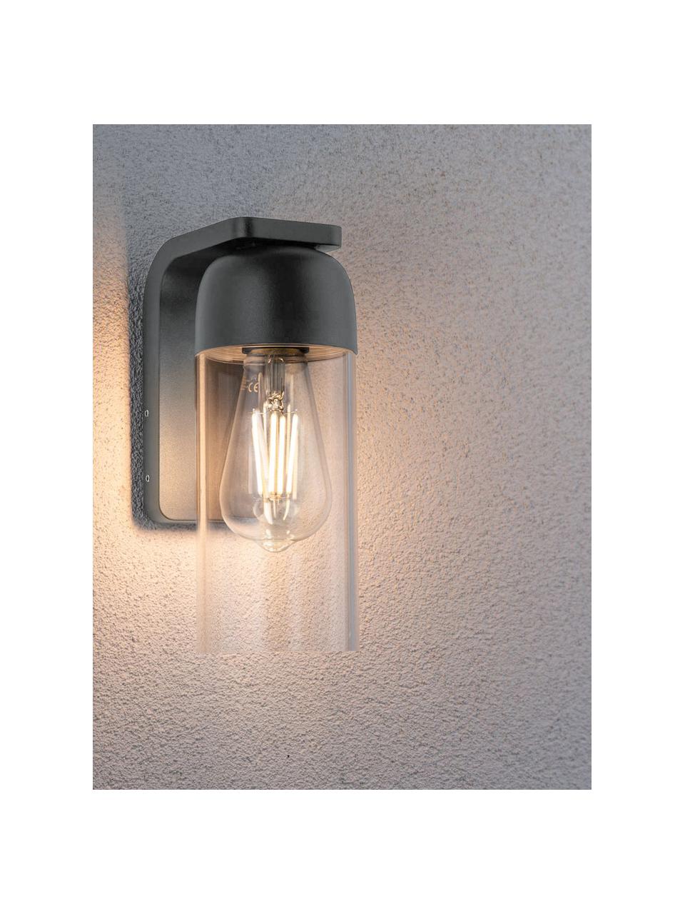 Aplique de vidrio para exterior Lantea, Pantalla: vidrio, Anclaje: aluminio recubierto, Gris, transparente, An 9 x Al 14 cm
