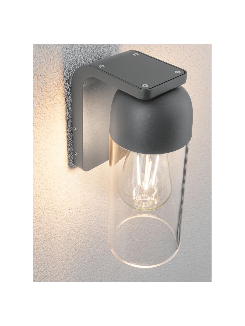 Outdoor wandlamp Lantea met glazen lampenkap, Lampenkap: glas Wandbevestiging, Zwart, transparant, B 9 x H 24 cm