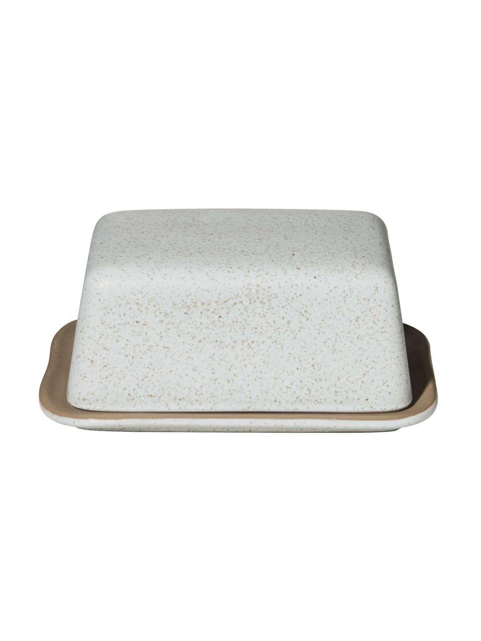 Beurrier Caja, Grès cérame, Beige, blanc crème, larg. 16 x haut. 7 cm