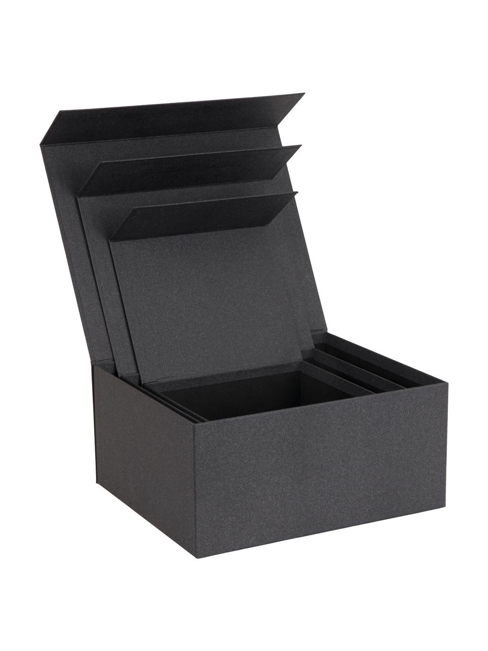 Boîtes de rangement Ilse, 3 élém., Toile, carton rigide, Anthracite, Lot de différentes tailles
