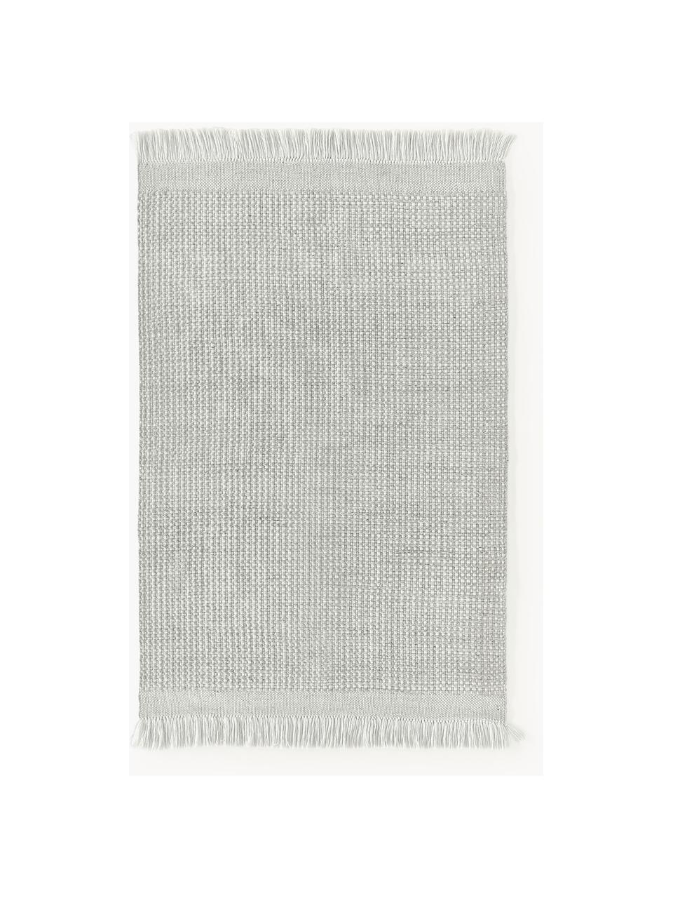 Flachgewebter Teppich Ryder mit Fransen, 100 % Polyester, GRS-zertifiziert, Hellgrau, Weiss, B 120 x L 180 cm (Grösse S)