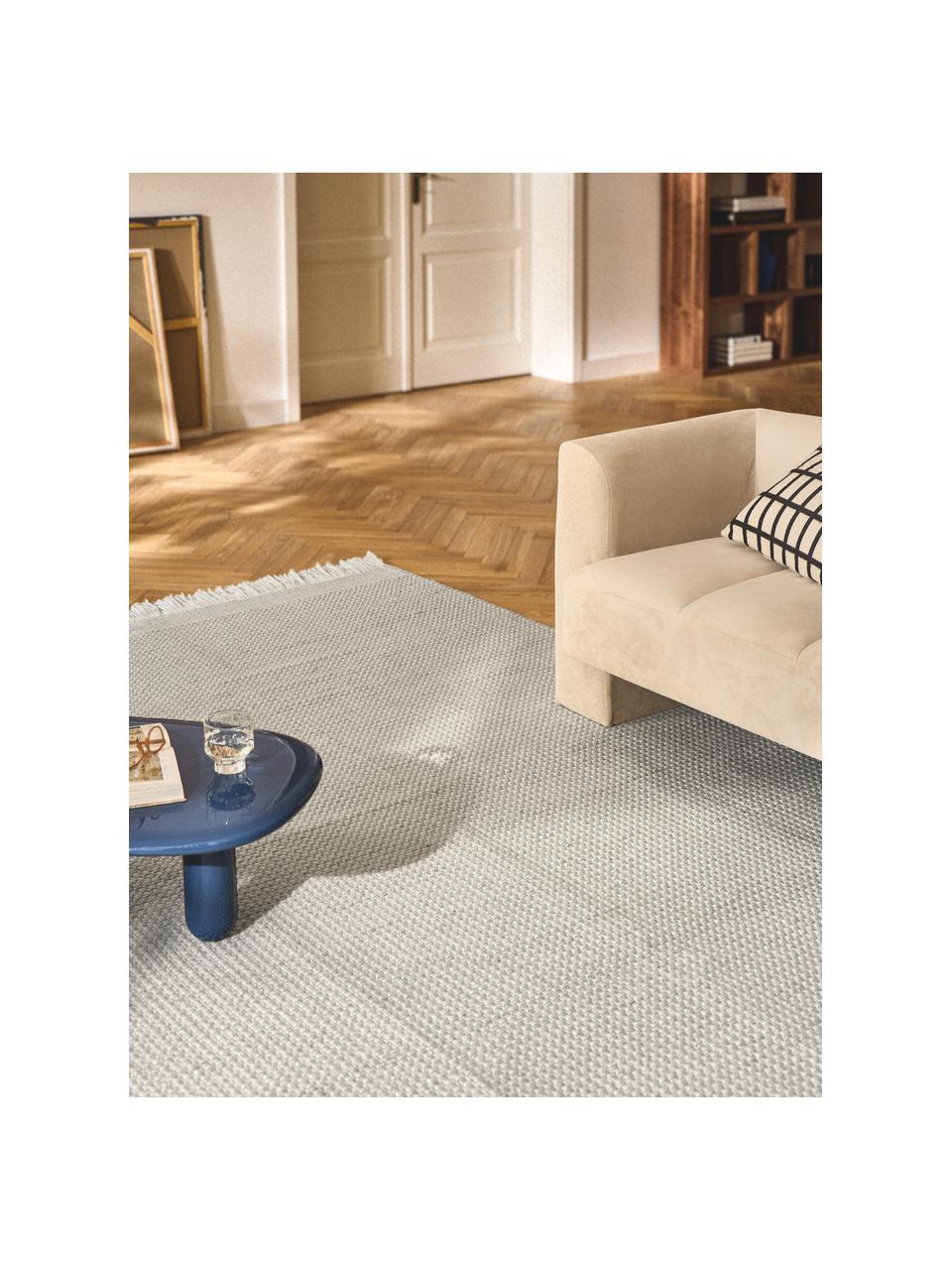 Tapis tissé à plat avec franges Ryder, 100 % polyester, certifié GRS, Gris clair, blanc, larg. 120 x long. 180 cm (taille S)