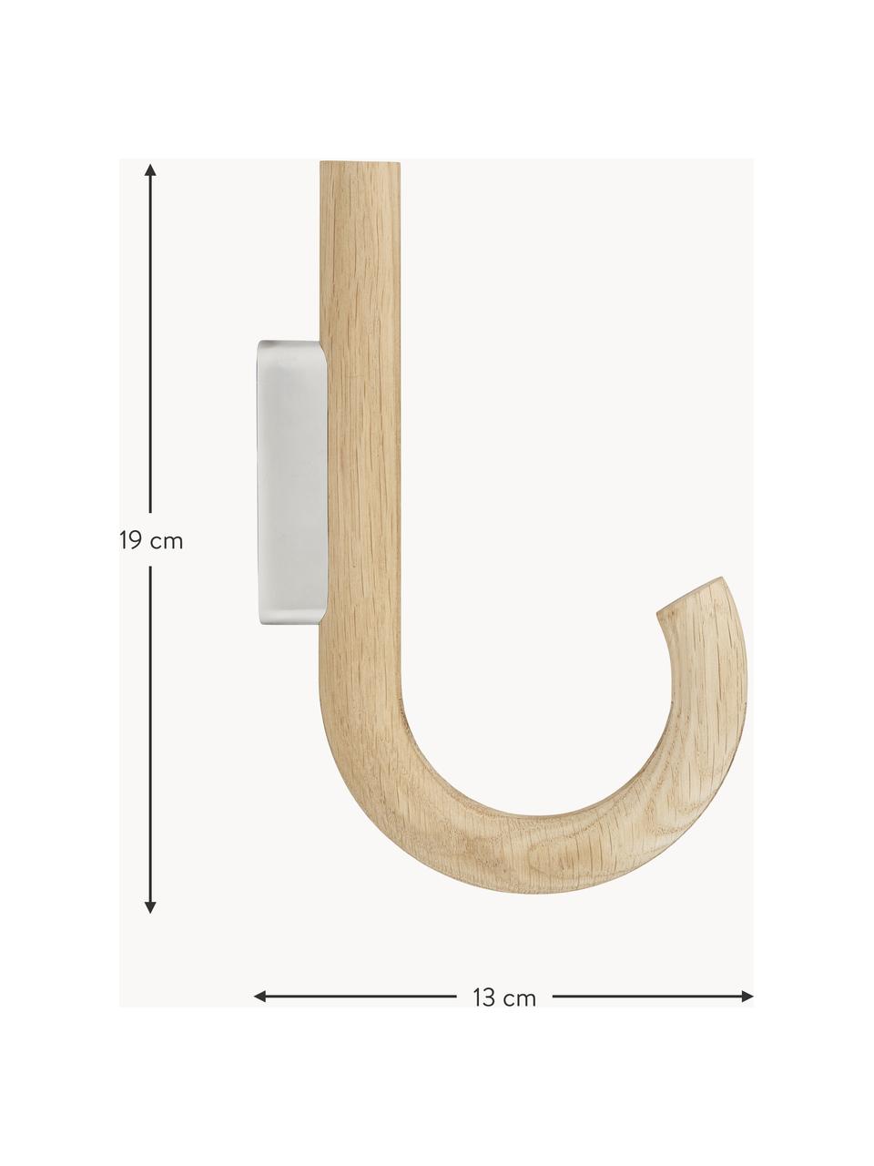 Nástěnný háček z dubového dřeva Umbrella, různé velikosti, Dubové dřevo, stříbrná, Š 13 cm, V 19 cm