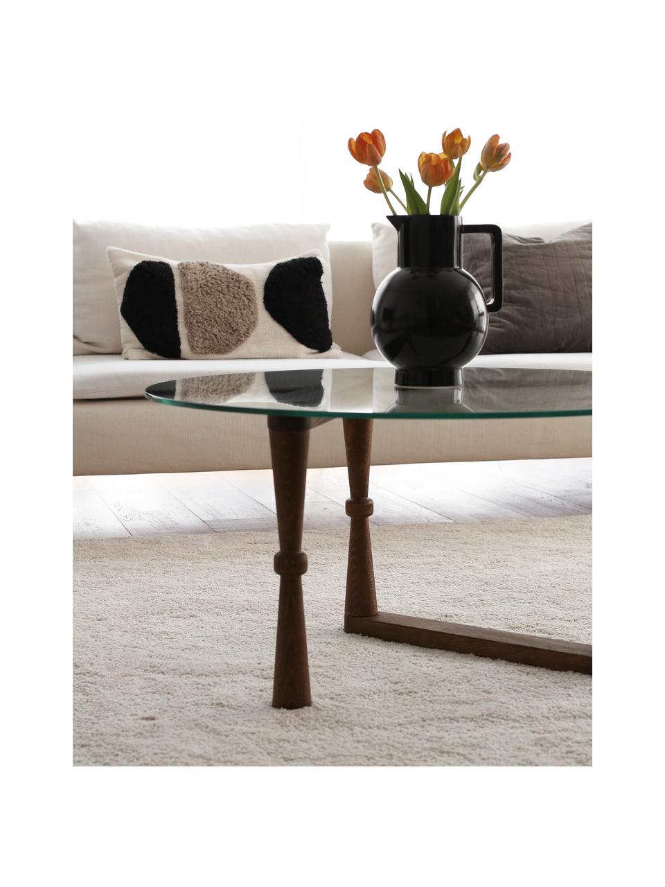 Mesa de centro NuD, tablero de cristal, Tablero: vidrio laminado, Patas: madera, Madera oscura, transparente, Ø 80 x Al 41 cm