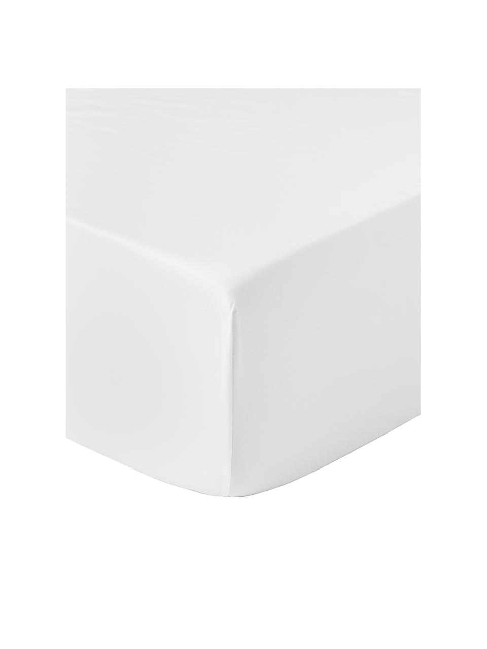 Drap-housse en satin de coton Premium, Blanc, larg. 90 x long. 200 cm
